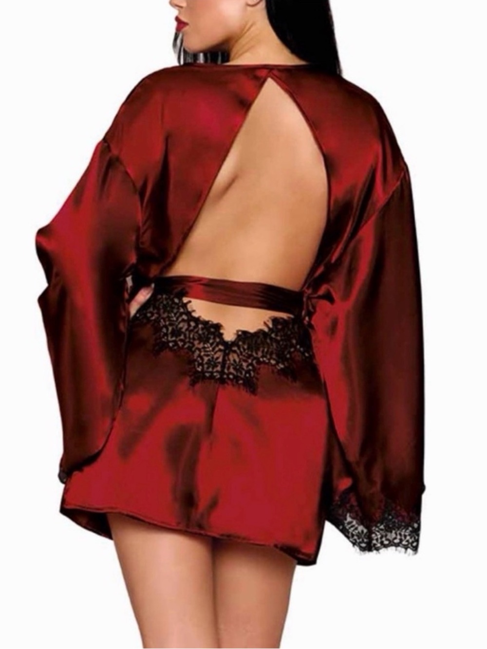 Satin Lace-Trim Robe - Picture 2 of 5